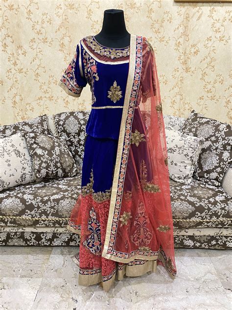 Baju Lehenga India Beludru Import Fesyen Wanita Pakaian Wanita Gaun