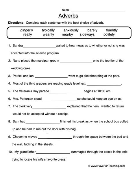 Adverb Fill In The Blanks Worksheet By Teach Simple