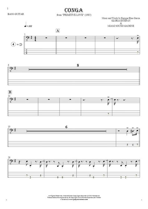 Conga Notes And Tablature For Bass Guitar Playyournotes Bass