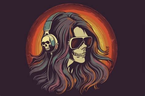 Skull With Headphones Vintage Vector Graphic By Fractal Font Factory