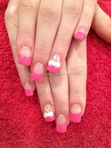 Eye Candy Nails And Training Pink Tips With White 3d Acrylic Bow Nail