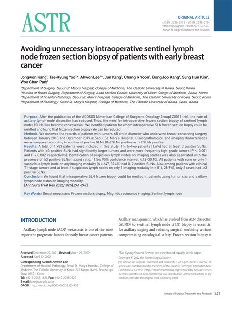 PDF Avoiding Unnecessary Intraoperative Sentinel Lymph Node Frozen