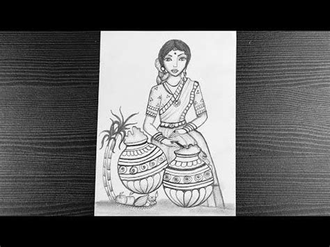 How To Draw Pongal Scenery || Happy Pongal Drawing Easy || Step By Step ...