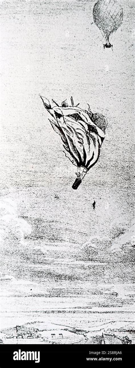 Engraving Depicting Ascent Before The Fatal Parachute Descent Of Robert