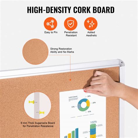 Vevor 36x24 Enclosed Cork Board With Aluminum Frame Lockable Bulletin