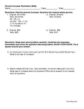 Differentiated Percent Increase Worksheets by Mathematics Matters to Me