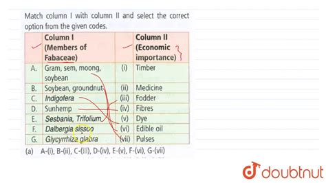 Match Column I With Column Ii And Select The Correct Option From The