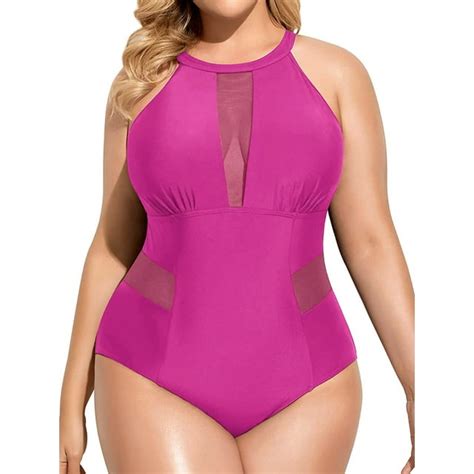 Rivelino Plus Size One Piece Swimsuits For Women Mesh Sheer Tummy