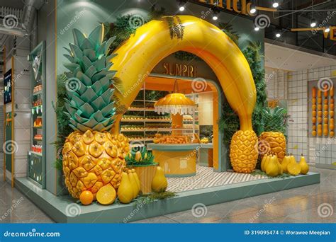 Booth Design with Fresh Fruit and Healthy Concept. Event or Exhibition ...