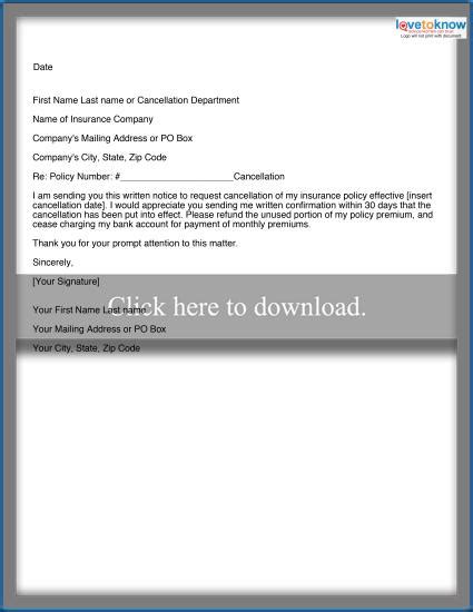 Sample Insurance Cancellation Letter Lovetoknow