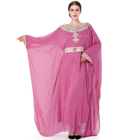 Muslim Chiffon Dress With Turkish Arabic Embroidery Beading And