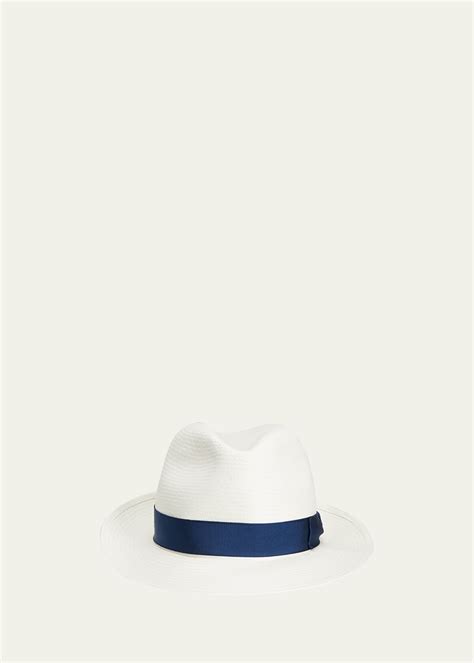 Buy Borsalino Panama Medium Brim Straw Hat White Blue At 50 Off