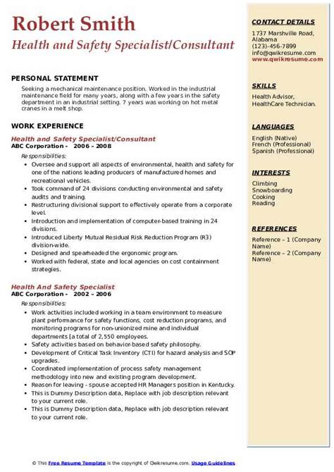 10 Health And Safety Specialist Resume Samples And Templates For 2025