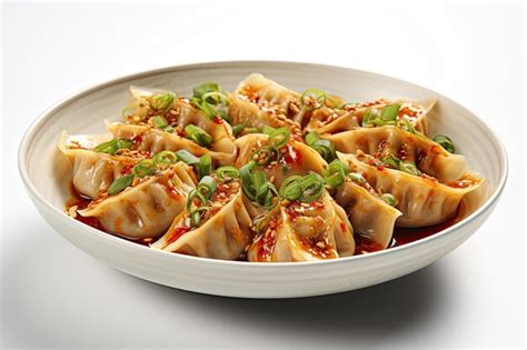 Premium AI Image Sichuan Dumplings In Red Chili Oil Garnished With