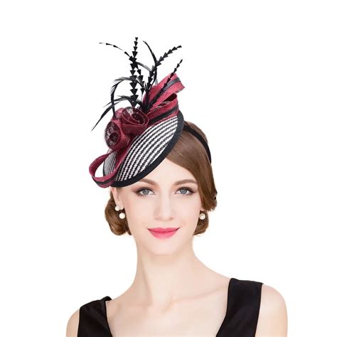 Women Sinamay Fascinator Hats Black Feather Bow Kentucky Derby Wedding Cocktail Church Sinamay