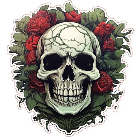 Premium Photo Skull And Roses Tattoo Design Generative Ai