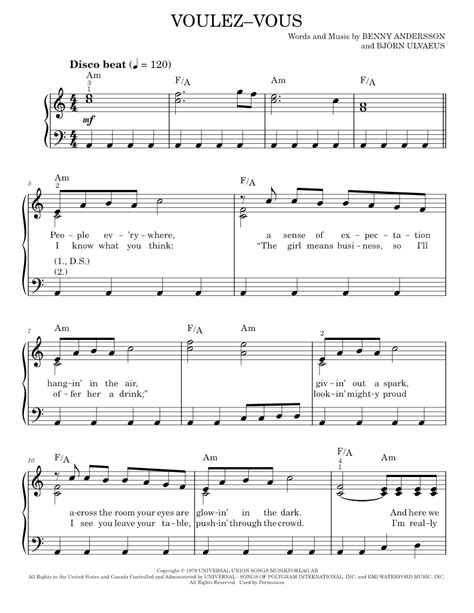 Play Official Version Of Voulez Vous Sheet Music By Abba For Piano