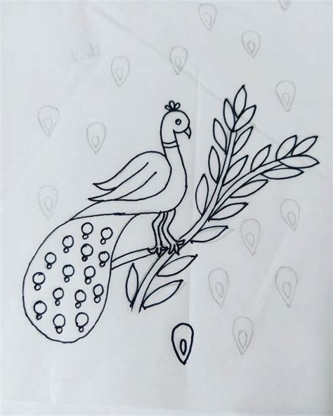 Drawing Project Peacock Aari Work Trace Paper Designs - bmp-doppelganger