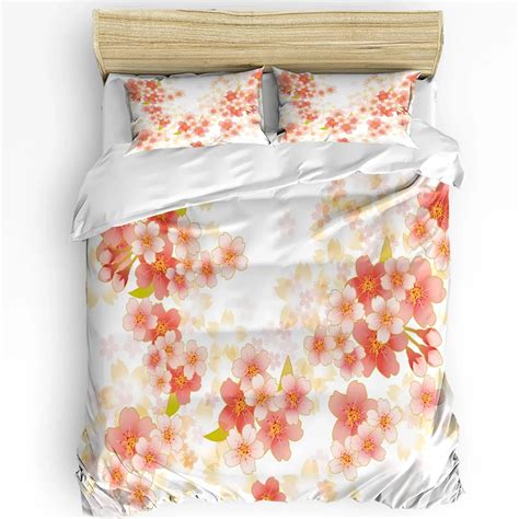 Japanese Bedding Set For Bedroom Bed Home Branch Of A Flourishing Sakura Tree Flowers Cher Duvet