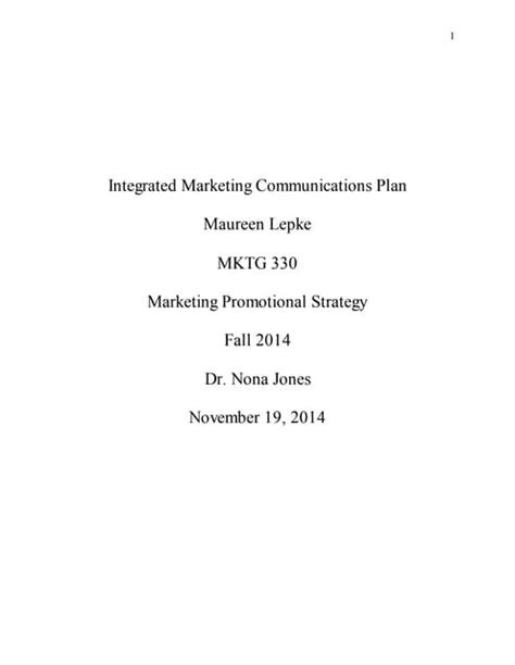 Integrated Marketing Communications Plan Revised Pdf