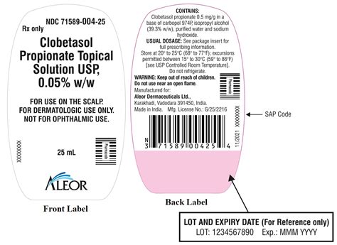 Clobetasol Propionate Topical Solution Usp 0 05 Rx Only For Topical Dermatologic Use Only Not