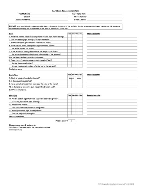 Fillable Online Matc MATC Lean To Assessment Form Facility Name