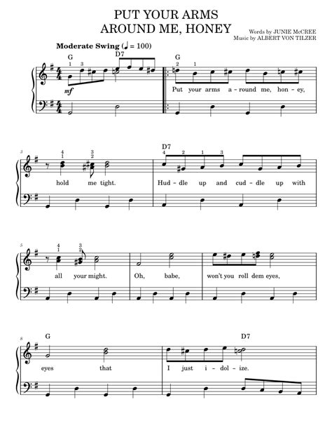 Put Your Arms Around Me Honey Sheet Music For Piano Music Notes