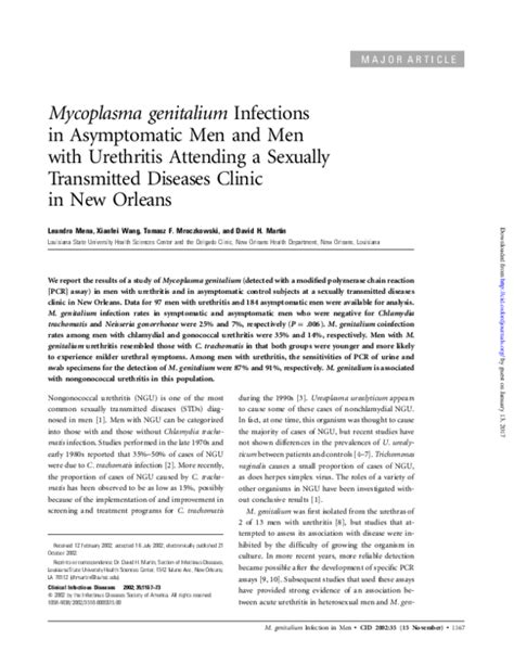 Pdf Mycoplasma Genitalium Infection In Women Attending A Sexually Transmitted Infection Clinic