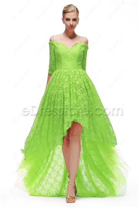 Lime Green High Low Prom Dress With Sleeves Edresstore