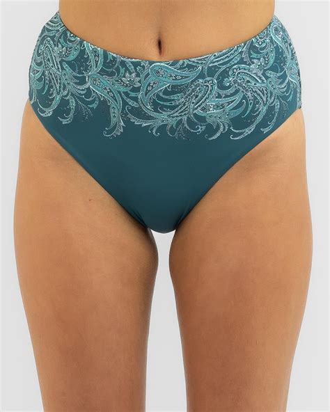Shop Kaiami Goddess High Waisted Bikini Bottom In Lake Green Fast