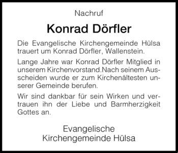 Traueranzeigen von Konrad Dörfler Trauer HNA de