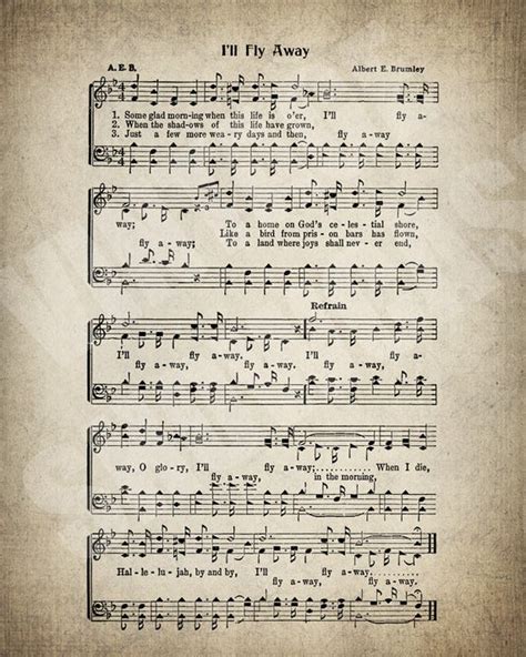 I'll Fly Away Hymn Lyrics Sheet Music Art Hymn Art