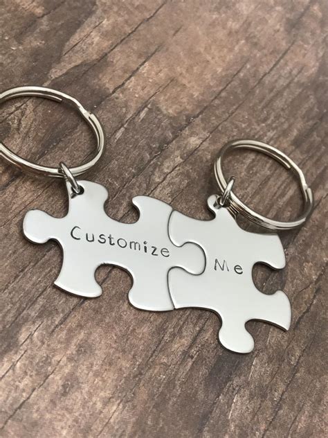 Fully Customized Puzzle Piece Keychain Set Couples Keychains