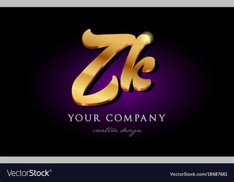 Zk Z K 3d Gold Golden Alphabet Letter Metal Logo Vector Image