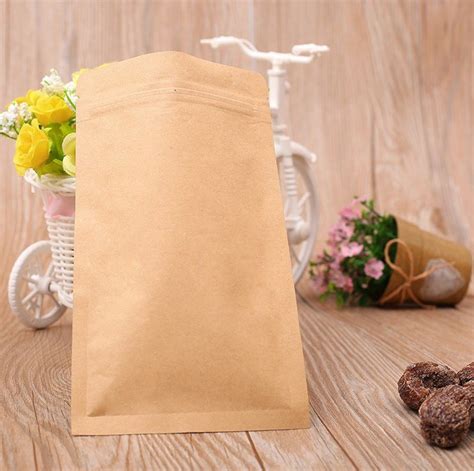 Custom Printed Biodegradable Kraft Paper Pouch Food Grade Stand Up Zip