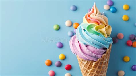 Ice Cream Cone With Rainbow Swirl And Candy Stock Photo Image Of