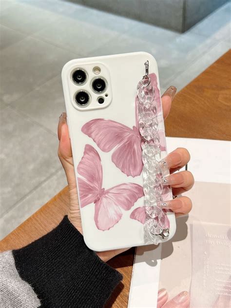 Butterfly Print Phone Case With Chain Handstrap Pretty Iphone Cases