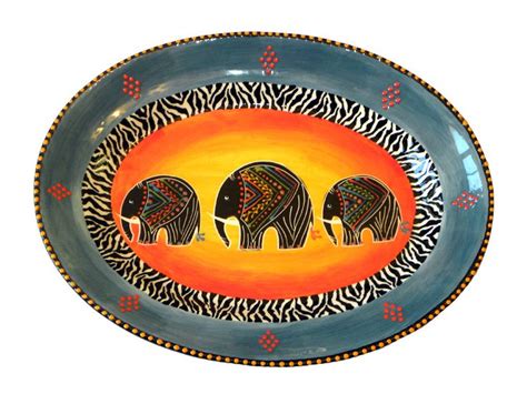 Beautiful Blue And Orange African Elephant Extra Large Oval Platter