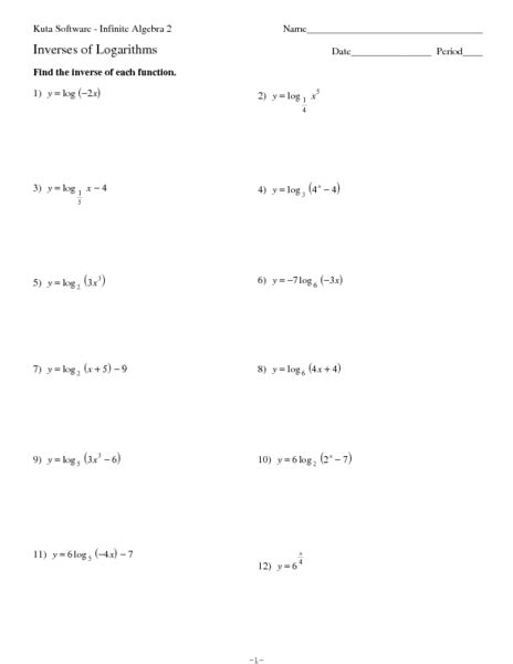 Inverse Of Logarithms Worksheet For 11th 12th Grade Lesson Planet