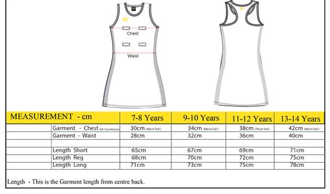 Ladies Junior Netball Size Chart - Masuri Teamwear