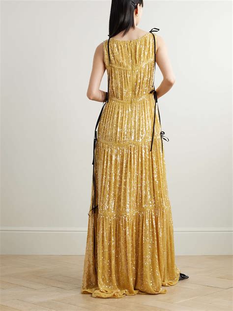 Erdem Tie Detailed Tiered Sequined Crepe De Chine Gown Net A Porter