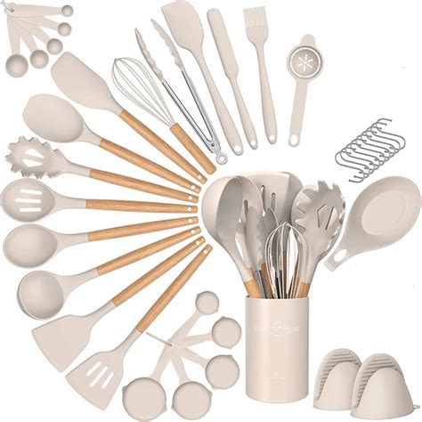 29 Pc Food Grade Silicon Kitchen Utensil Set With Wood Handles Scratch