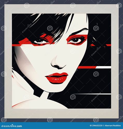 An Art Print Of A Woman With Red Lips And Black Hair Stock Illustration