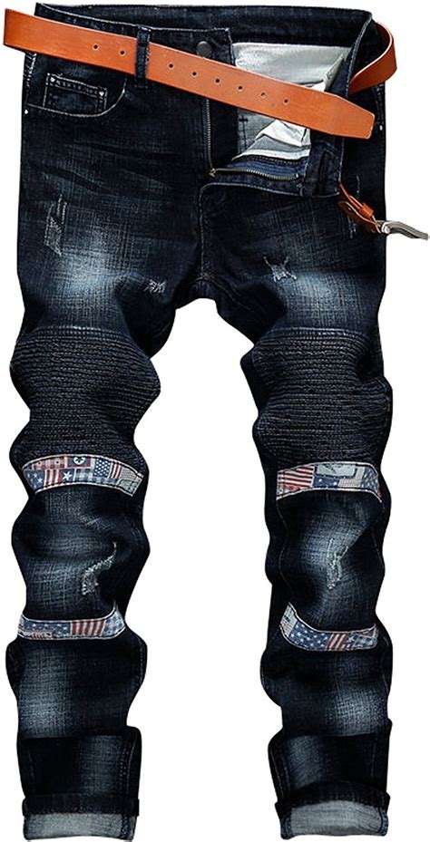 Ytd Mens Distressed Ripped Biker Slim Jeans Stretched Moto Denim Pants