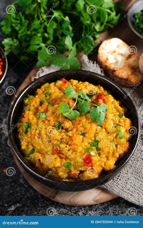 Red Lentils Indian Curry Dal Lentil Dhal Tasty Meal Stock Photo