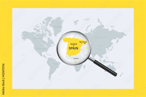map  spain  political world map  magnifying glass stock vector