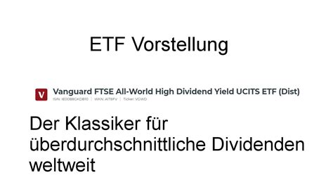 Vanguard Ftse All World High Dividend Yield Etf Klassiker Für Weltweite