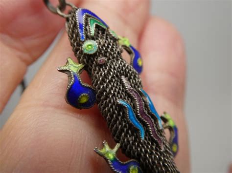 Vintage Lizard Gecko Sterling 925 Enamel Filigree Chi Gem