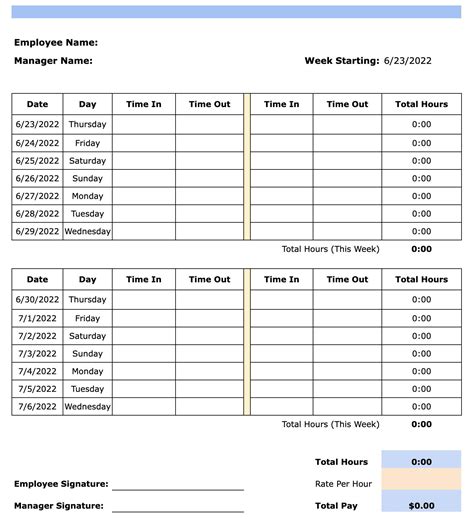 Printable Employee Timesheet