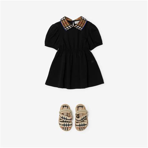 Check Collar Cotton Polo Shirt Dress In Black Burberry® Official